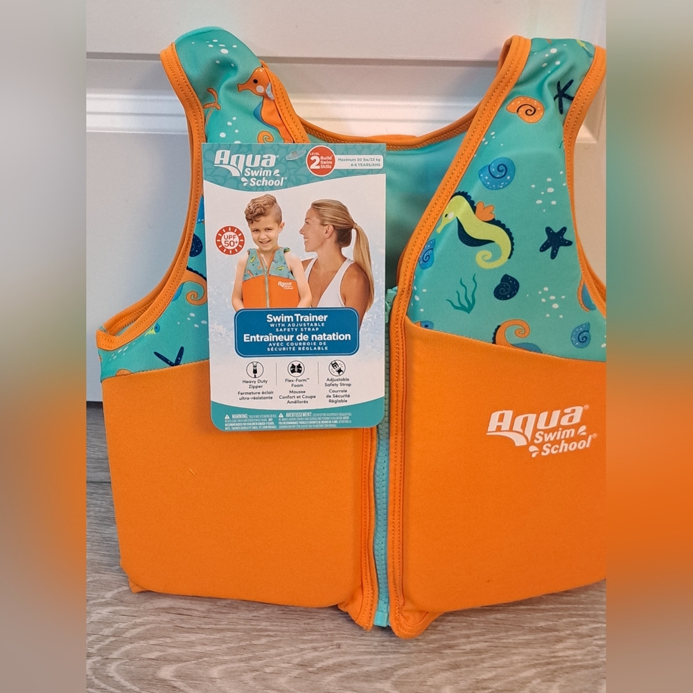 Aqua Swim School Orange & Blue Swim Trainer With Adjustable Safety Strap. Lvl 2